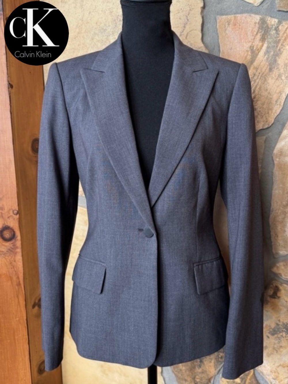 Calvin Klein One-Button Lux Blazer Charcoal Gray (6)